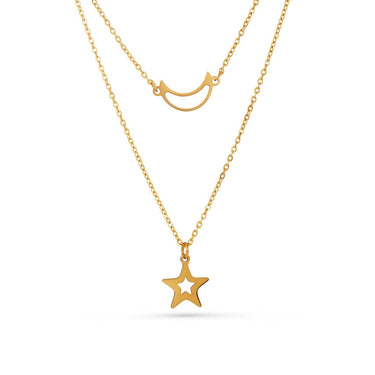 Moon & Star Necklace - Ladies Gold Necklace - Woman Necklace - Gold Chain Necklace 18k Gold Brother & Sisters